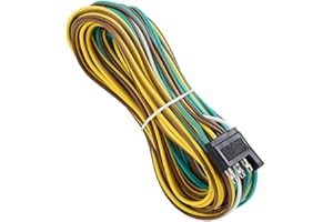 SUZCO 25 Foot 4 Wire 4-Flat 21' Male & 4' Female Trailer Light Wiring Harness Extension Kit, 4-Way Plug 4 Pin Extension Connector & Wishbone-Style with 18 Gauge White Ground Wire with SAE J1128