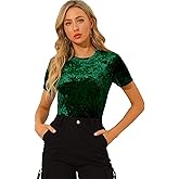 Allegra K Women's Christmas Velvet Top Crew Neck Short Sleeve Casual T-Shirt