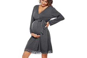 SWOMOG Women's Maternity Nursing Robe Pregnancy Breastfeeding Bathrobes 3 in 1 Labor Delivery Nightgowns