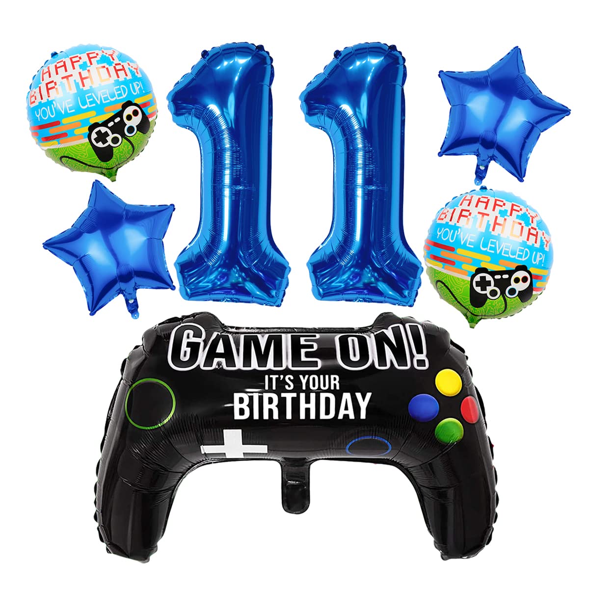 Liitata Video Game 11th Birthday Decorations for Boys Gaming Party Decorations Set for Gamers Blue Number 11 Foil Balloon Large Game Controller Balloon for Boy Birthday Motto Party