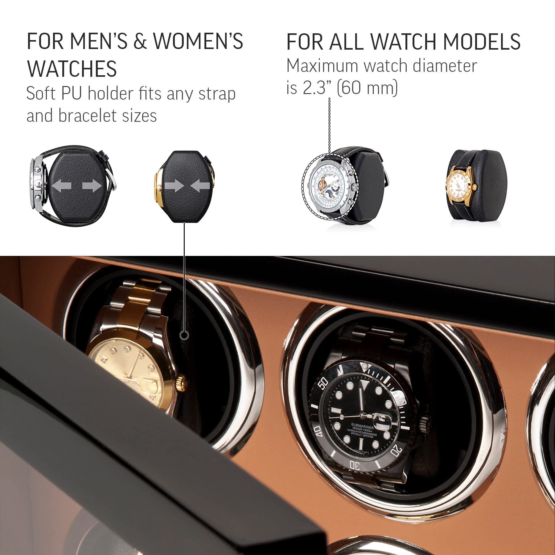 Watch Winder for 6 Watches with LED Backlight, LCD Display and Motor-Stop Option