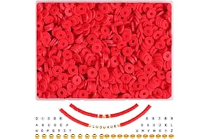 JMUQ 4500pcs Red Clay Beads Bracelet Making Kit, 6mm Round Flat Polymer Clay Heishi Beads and Letter Number Gold Spacer Beads Kit for Surfer Bracelets Jewelry Making Kit