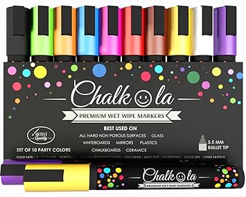 Chalk Pens - Pack of 10 neon colour markers. Used on Whiteboard ...