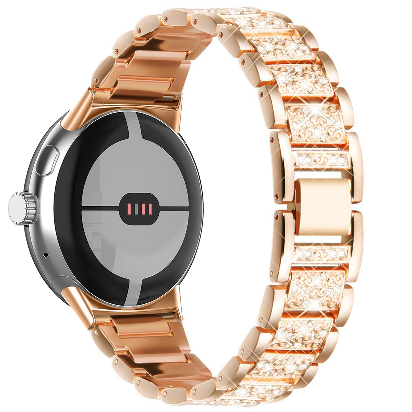Miimall Bling Strap for Google Pixel Watch 4/3/2/1 41mm (NOT for 45mm) Stylish Crystal Diamonds Rhinestone Wristband for Pixel Watch 41mm, Adjustable Replacement Metal Band for Women Ladies-RoseGold