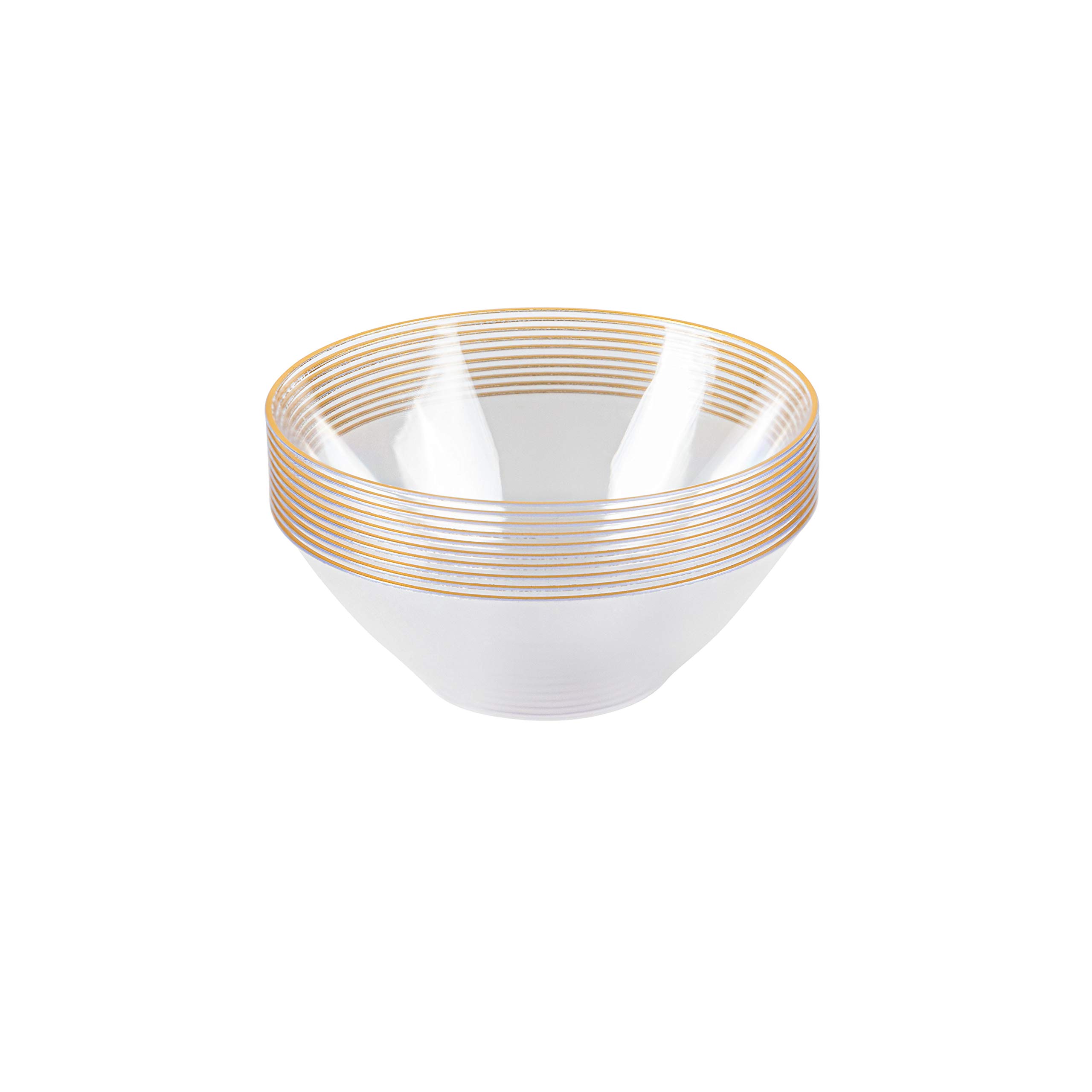Photo 1 of [6 OZ 40 Count] Clear Plastic Organic Party Dessert bowls ice cream bowl With Gold Rim Premium heavyweight Elegant Disposable Tableware Dishes