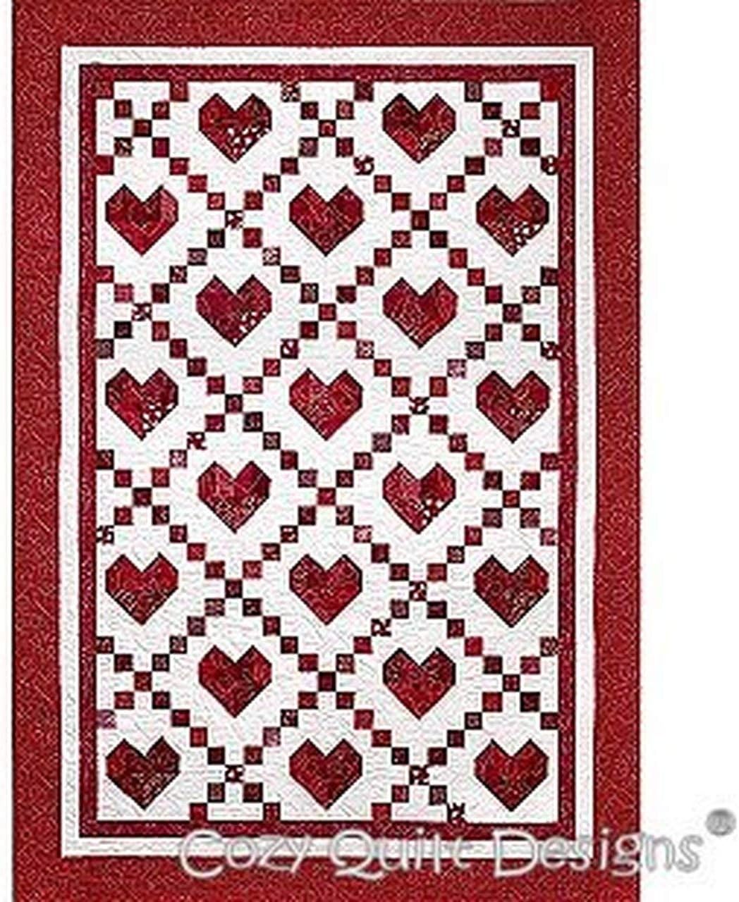 Cozy Quilt DesignsCross My Heart Sewing Pattern for Strips Pieced Hearts - Red - One Size Only