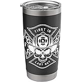 First In Firefighter Last Out Fireman Skull Fire Department Stainless Steel Insulated Tumbler