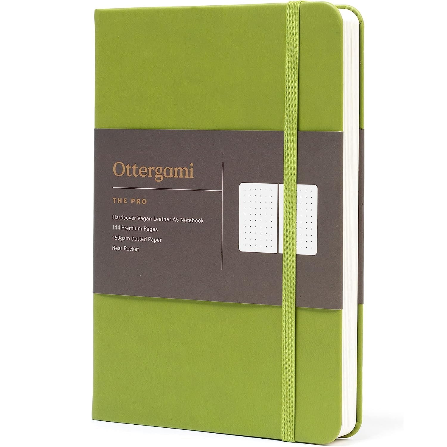 Ottergami Dotted Notebook A5 Hardback - The Pro Bullet Dot Journal - 192 Pages, Thick 150gsm Paper Note Book - Luxury Vegan Leather Journals for Women & Men - Work & University Essentials (Green) — image 1