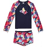 PHIBEE Girls' Rash Guard Set Long Sleeve UPF 50+ Sun Protection Two-Piece Swimwear