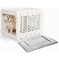 KindTail PAWD Collapsible Puppy and Dog Crate + Washable Bed - Stylish Pet Kennel with Comfortable Pad - Safe Indoor Set - Lightweight, Compact & Portable for Travel - Medium White
