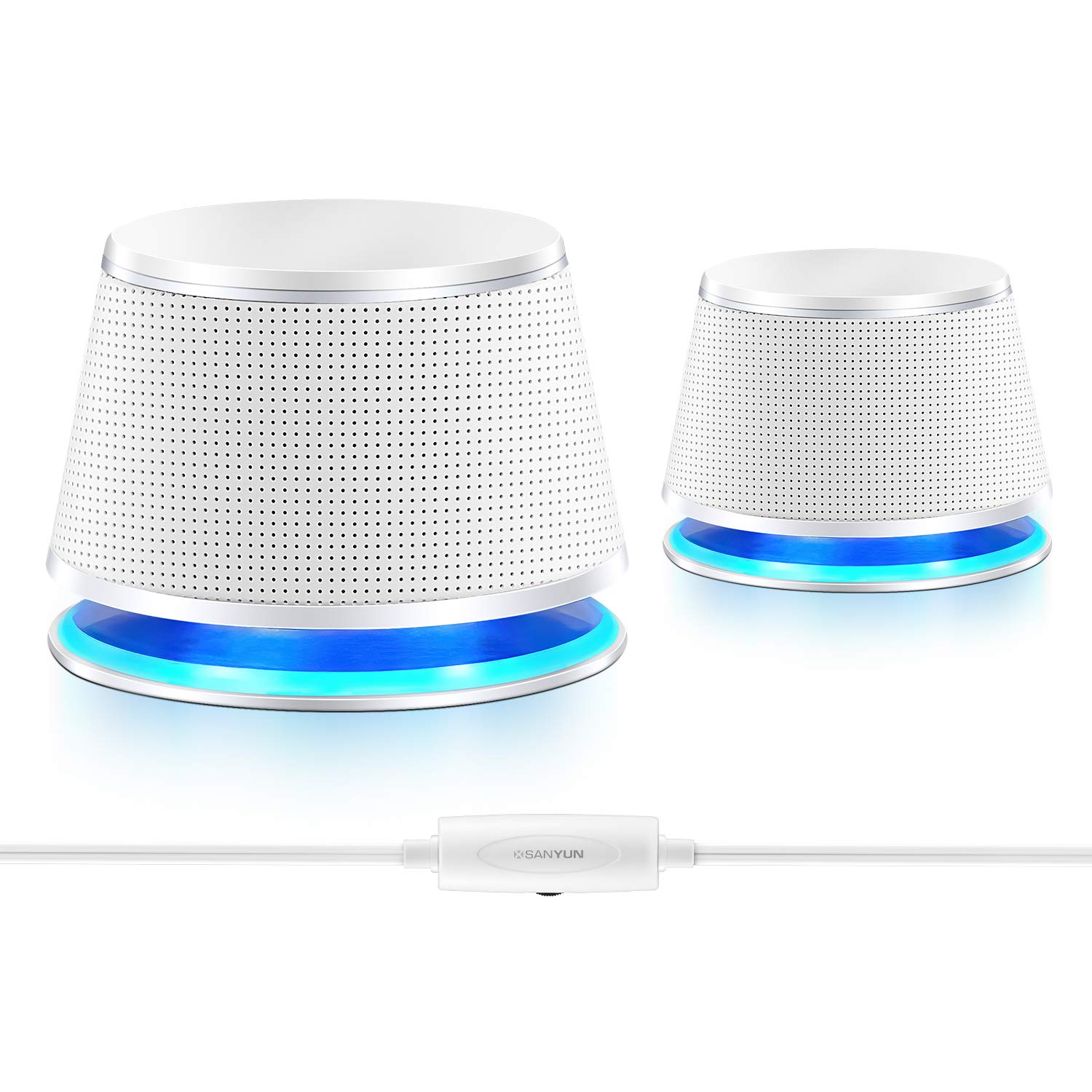 Photo 1 of Sanyun SW102 Computer Speakers, 5Wx2, Deep Bass in Small Body, Stereo 2.0 USB Powered 3.5mm Aux Multimedia Speakers, Built-in Bottom Bass Radiators, PC Laptop Desktop Speakers, White