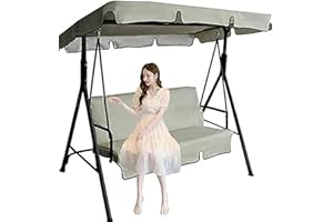 YCHUNP Swing Canopy Replacement Cover and Swing Cushion Cover Waterproof 2 and 3 Seater Swing Top Cover and Chair Cover Garden Outdoor Patio Swing Seat Cover Replac, Beige