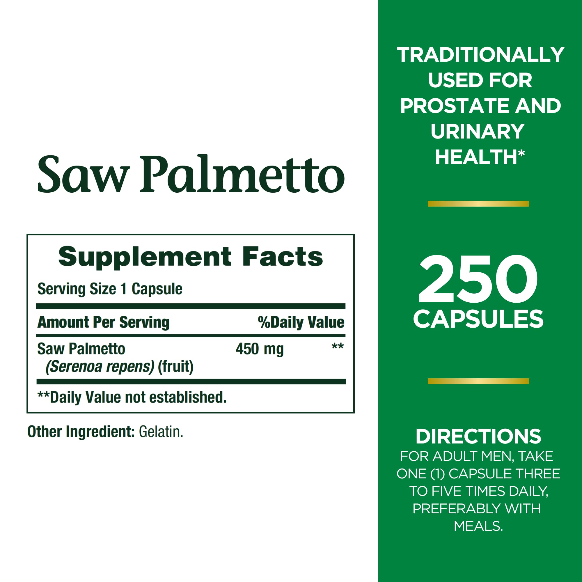 Puritan's Pride Saw Palmetto 450mg – 200 Softgels (2 Pack Of 100) For Prostate & Urinary Health