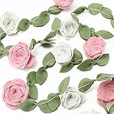 FYSUIMU Flower Felt Garland Banner Roses Hanging Garland Spring Floral Garden Party Banner 2 Sizes Pink White Rose Banner for Birthday Baby Shower Wedding Home Party Decorations
