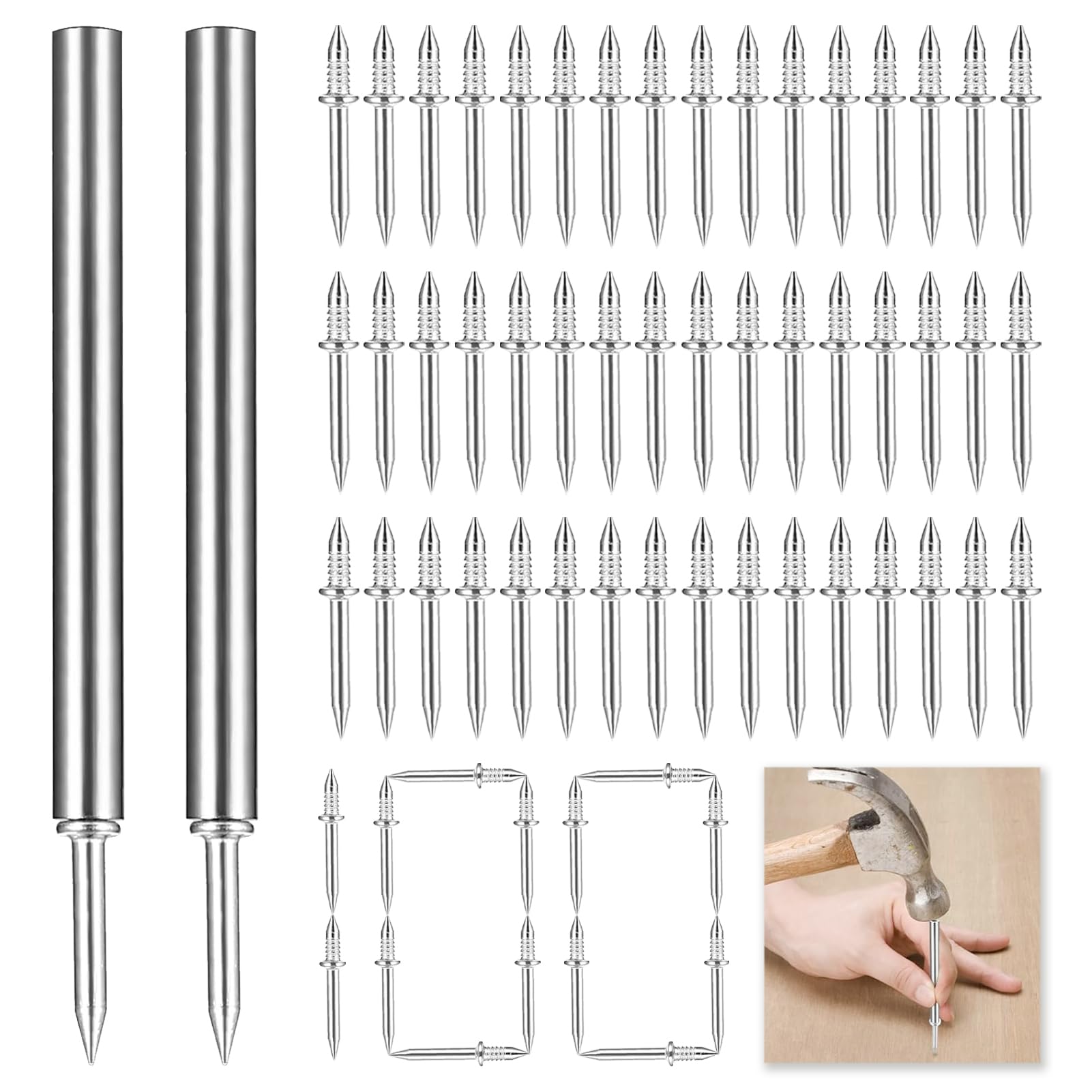 100 Pcs Double Head Skirting Thread Seamless Nail, Skirting Board Nails Rust Resistant Solid Wood Cow Horn Nails Reverse Fastening Non-Marking Installation for Home Decor Carpentry Building Projects