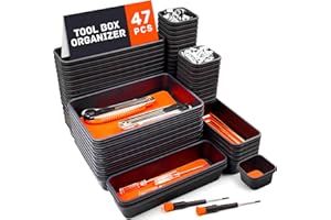Vexercisehoop Tool Box Organizer, Tool Drawer Organizer Tray Divider, Toolbox Organization, Garage Tool Organizers and Storage, Tool Box Accessories for Rolling Tool Chest Cabinet (Orange (47PCS))