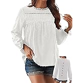 Falechay Womens Boho Tops Long Sleeve Shirts For Women Cute Crewneck Blouse Dressy Casual Swiss Dot Crochet Hollow Top 2026