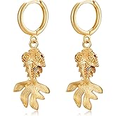 AOLIMI Gold Fish Hoop Earrings for Women Trendy Summer Beach Earrings Ocean Vacation Jewelry