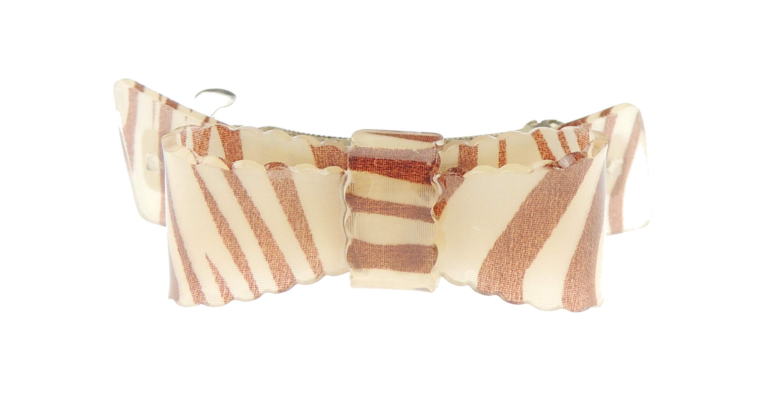 Ladies Zebra Tiger Stripes Ruffled Edge Acrylic Bow Hair Barrette (Beige)