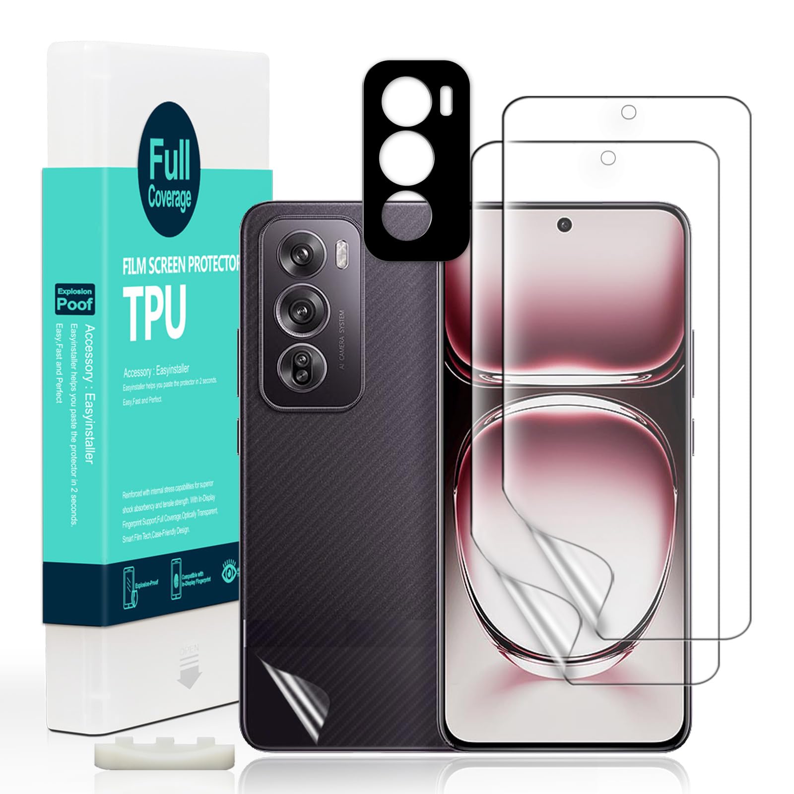 Ibywind 2 Pcs Screen Protector For Oppo Reno12 Pro 5G 6.7",Flexible TPU Film,With 1Pc Camera Lens Protector,1Pc Back Film,Bubble Free,Easy To Install
