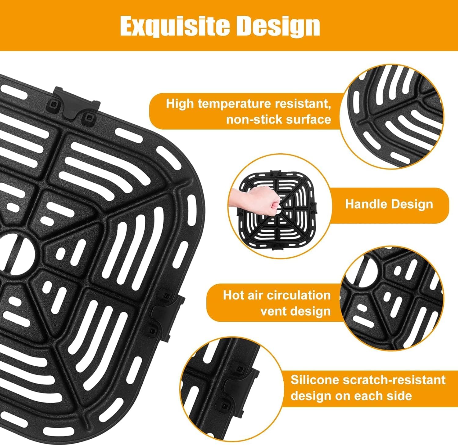 GWY Air Fryer Grill Pan for COSORI Air Fryer Pro LE 5 Qt, Non-Stick 8.3’’*8.3’’ Air Fryer Rack Replacement Parts Accessories Grill Plate Crisper Plate Tray with Rubber Bumpers, Dishwasher Safe