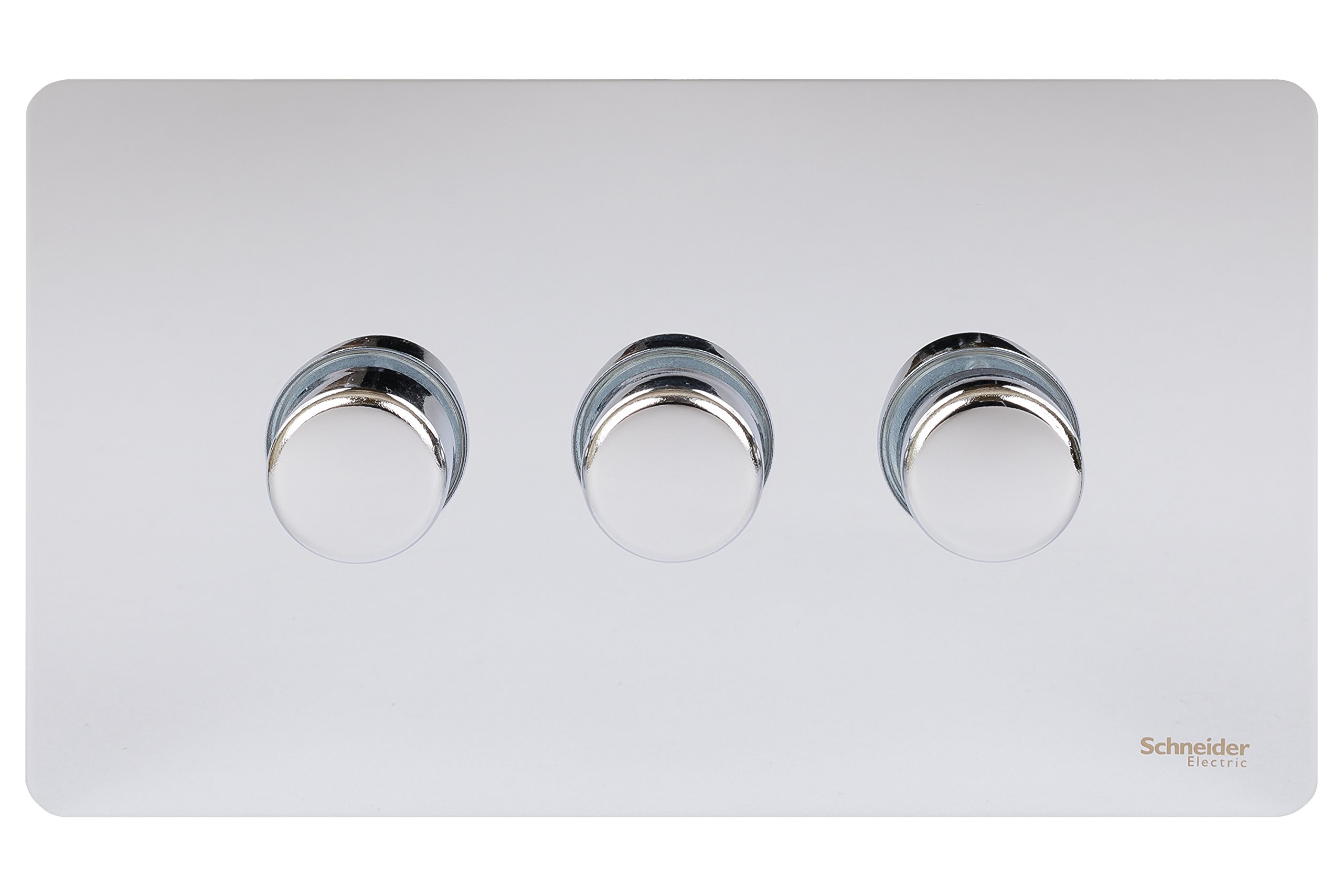 Schneider Electric Ultimate Screwless Flat Plate - 3 Gang 2 Way Dimmer Light Switch, Main and Low Voltage, 250W/VA, GU6432CPC, Polished Chrome