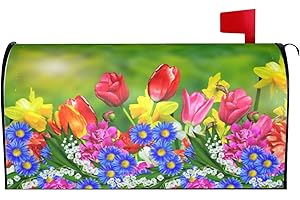Oplp Spring Tulips Colorful Flowers Waterproof Mail Cover Magnetic Mailbox Wraps Post Letter Box Cover for Garden Home Decor 21x18 in