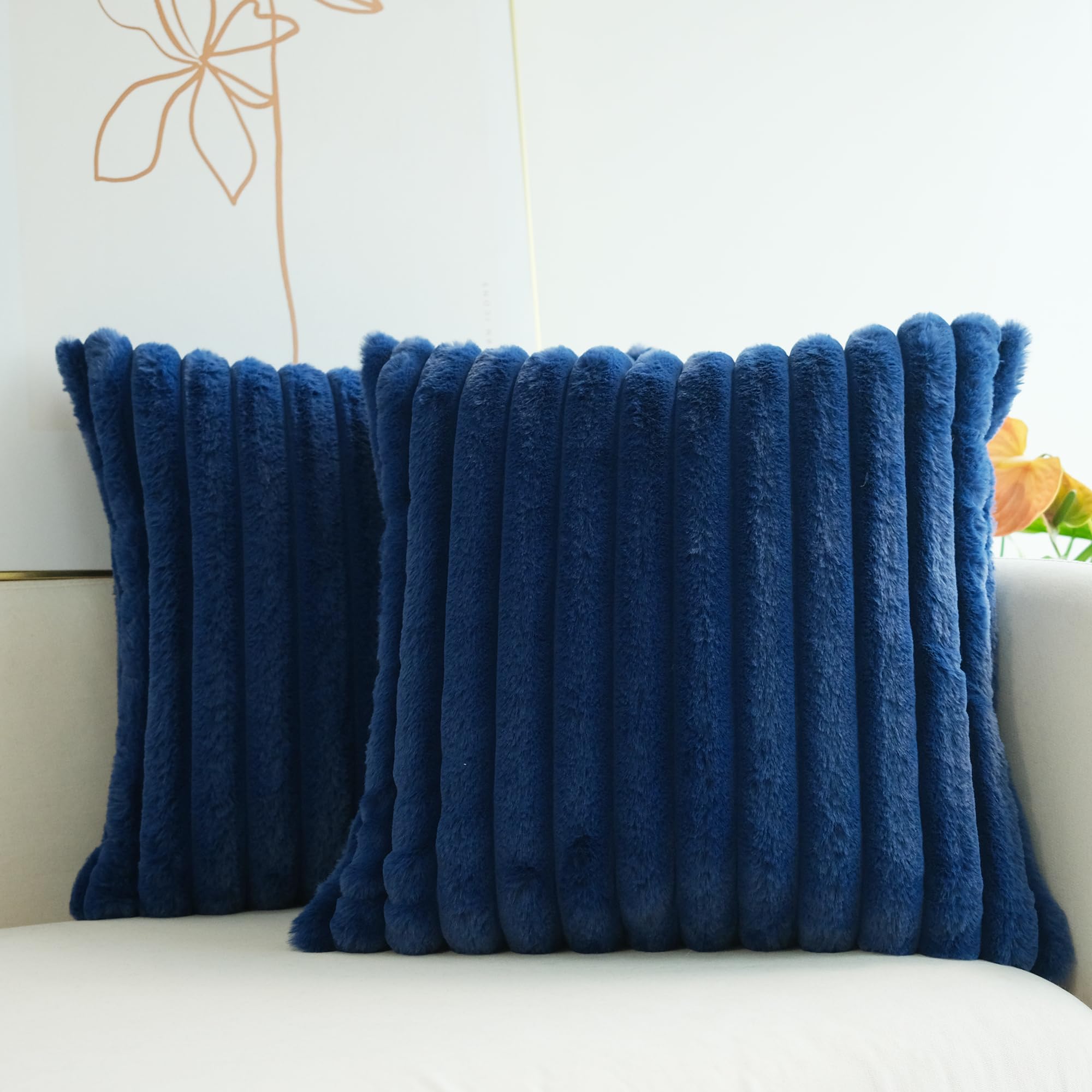 Photo 1 of JOJUSIS Pack of 2 Faux Fur Plush Decorative Throw Pillow Covers Couch Cushion Case Soft Pillowcases (Navy Blue, 18 x 18-Inch)