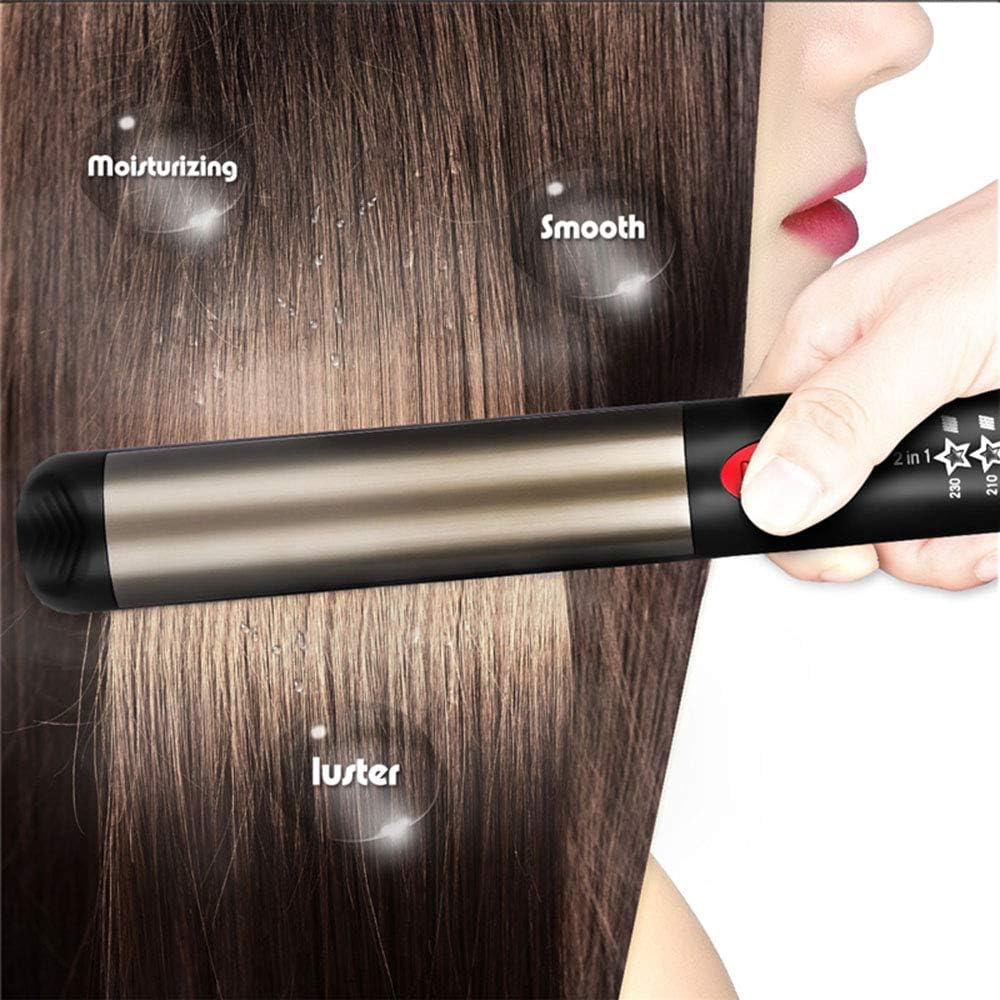 Hair Straightener and Curler, Professional 2 IN 1 Hair Straightening Nano Titanium Iron Flat Iron LED Tools Curling Hair Straightener Curler Dual Voltage Travel Size Auto Shut Off Women #XX009