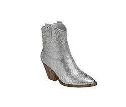 FOREVER Women Rhinestone Block Chunky Heel Ankle