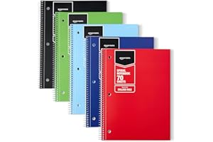 �鶹�� Basics College Ruled Spiral Notebook, 70 Sheets, 8" x 10-1/2", Assorted Solid Colors, 5 pack