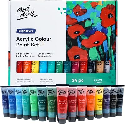 Mont Marte 24 Colour Acrylic Paint Set 36ml Smooth Semi Matte Finish