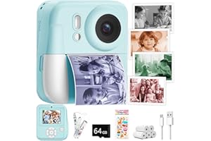 MINIBEAR Kids Camera Instant Print Color Photos, Dual-Lens Instant Print Camera for Kids, Toddler Portable Travel Digital Camera Toy for 6 7 8 Year Old Boys Girls Christmas Birthday Gifts 64GB Card