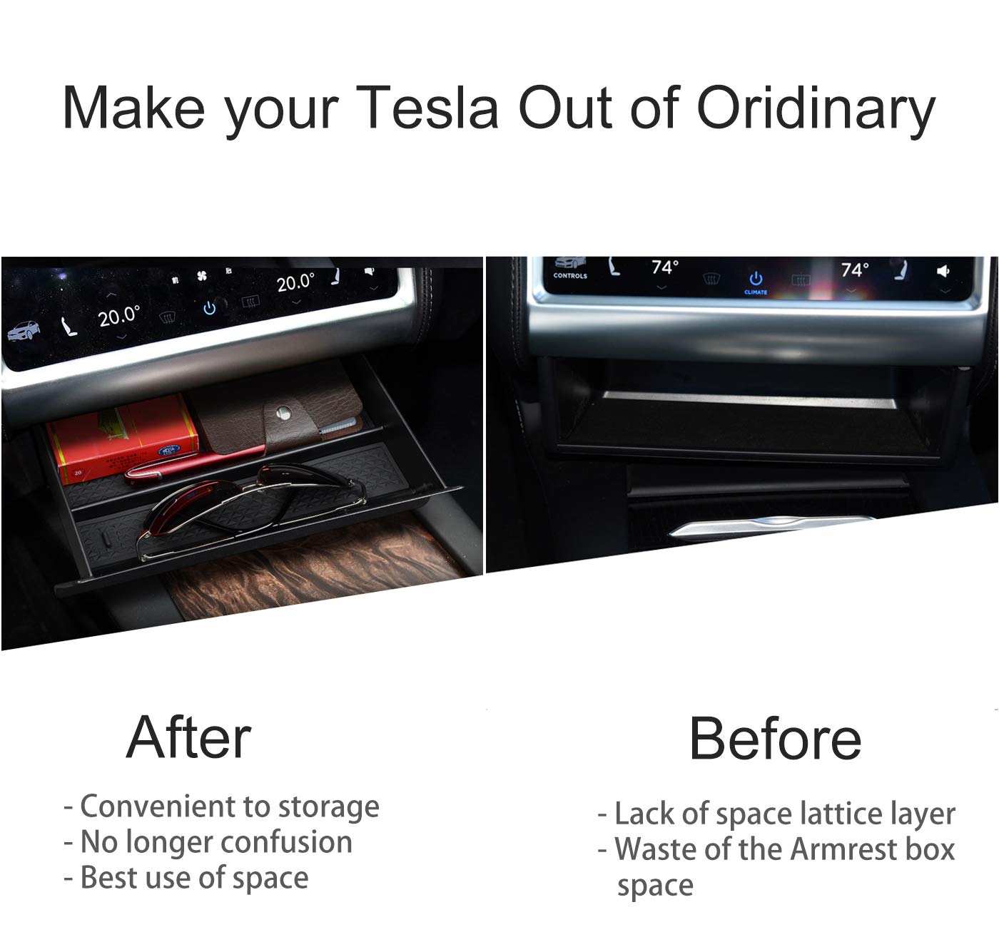 Moonlinks for Tesla Model S Model X Center Console Organizer Drawer Box