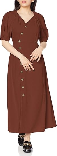Amazon ムルーア ワンピース ボリュームスリーブワンピース レディース ブラウン 日本 F Free サイズ ワンピース チュニック 通販