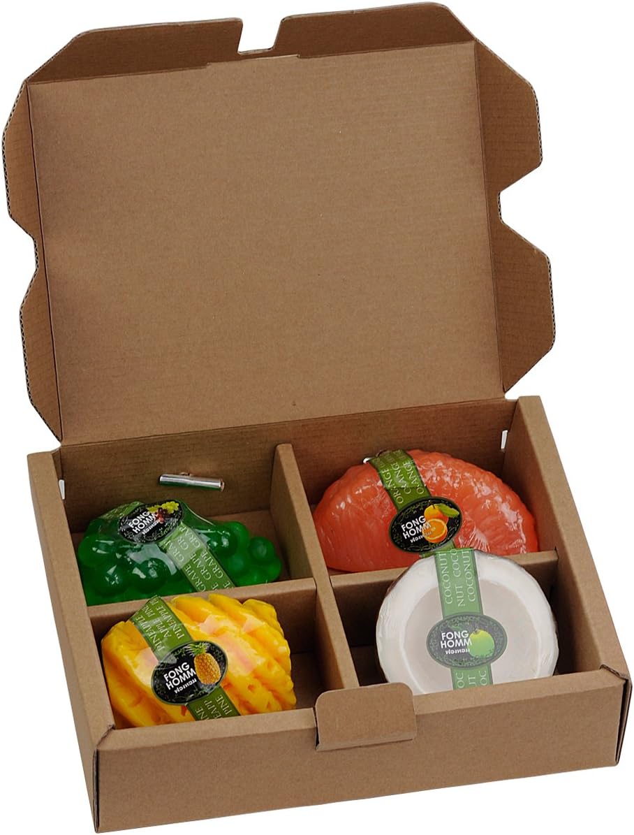Saboo All Natural Handmade Organic Fruit Scented Glycerin 4-Piece Soap Set, Coconut, Grape, Grapefruit, Pineapple