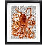 Susie Arts 8X10 Unframed Octopus Upcycled Vintage