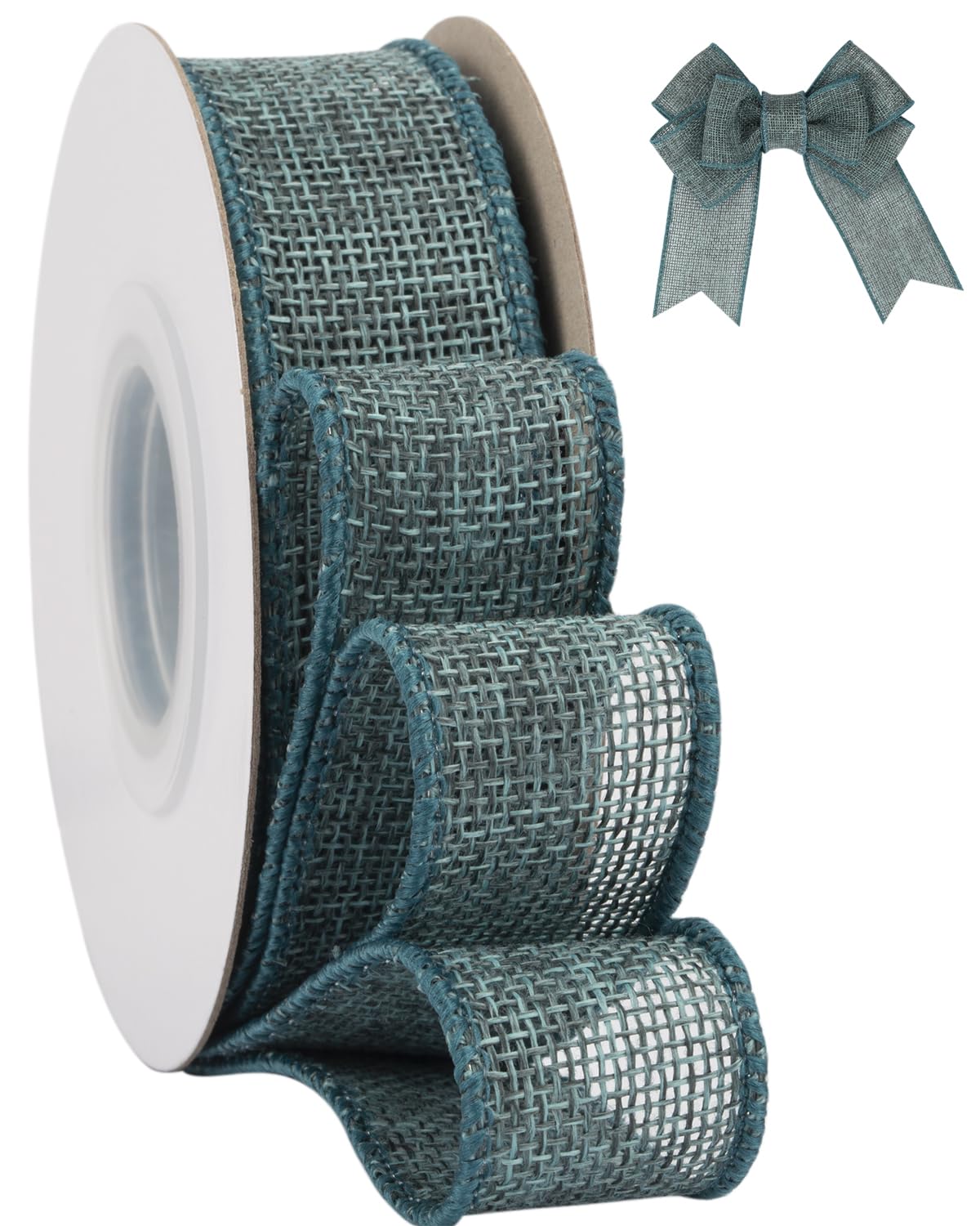 Tekdeere Burlap Ribbon 25mm x 9 Meters, Teal Wired Ribbon for Crafts, Gift Wrapping, Wreaths, Bows, Tree Decoration and Outdoor Decoration