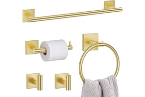 5 Pieces Bathroom Hardware Set Brushed Gold Towel Bar Set Includes 23.6” Towel Bar, Towel Ring Holder, Toilet Paper Holder an