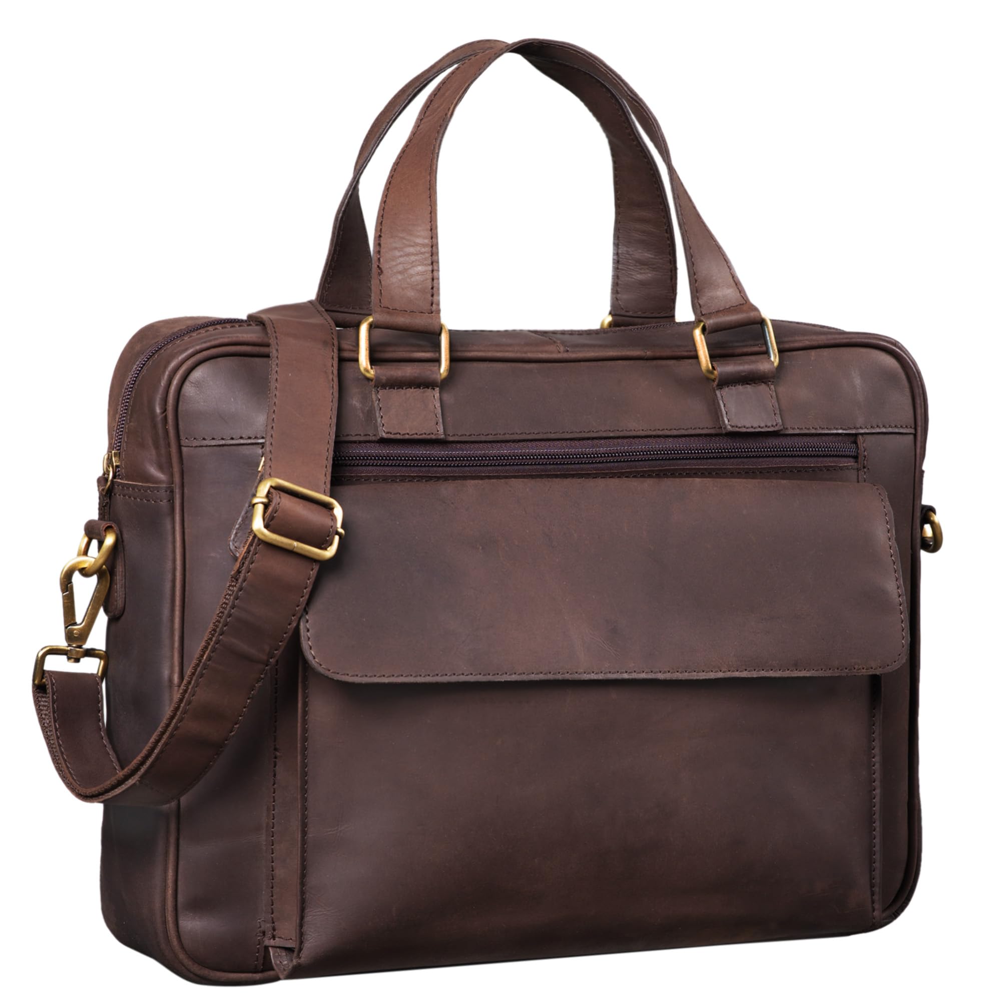 STILORD "Florence" Vintage Briefcase Women Leather Large Business Bag Portfolio for A4 Documents Handbag Shoulder Bag for Office Work Laptop Colour:Flat Dark Brown