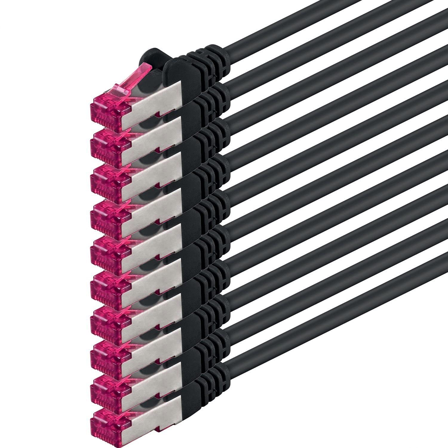 1aTTack.de 5m - black - 10 pieces - network cable CAT6a (10Gb/s) S-FTP CAT 6a Lankacable - GHMT certified PIMF 500 MHz Cat5 Cat5e Cat6 Cat6a Cat7 for switch, router, modem, Internet