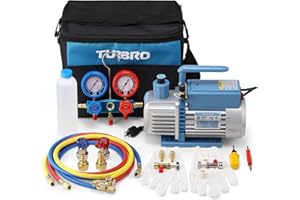 TURBRO 4.0 CFM 1/3HP Vacuum Pump and Gauge Set, Manifold Gauge Kit with Adaptors and Portable Bag, Overcurrent Protection, R134a, R22, R410a, R32 and R1234yf, for Home and Automotive HVAC Systems