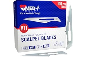 MedHelp Pack of 100 Disposable Surgical Blades 11, Size 11 Medical Scalpel Blades for Surgical Scalpel Knife, High Carbon Steel Dermablade Blades. Individually Wrapped 11 Blade