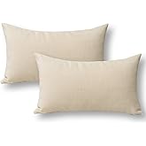 Jeanerlor Home Set of 2 Decoration 12"x20"Faux Linen with Bamboo Texture Euro Throw Pillow Sham Cushion Cover for Office/Chair Light Linen