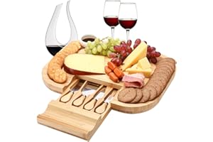 SUNFICON Bamboo Bread Tray Cheese Board Food Serving Tray with 4 Cutleries Set Charcuterie Platter Serving Tray Appetizer Mea