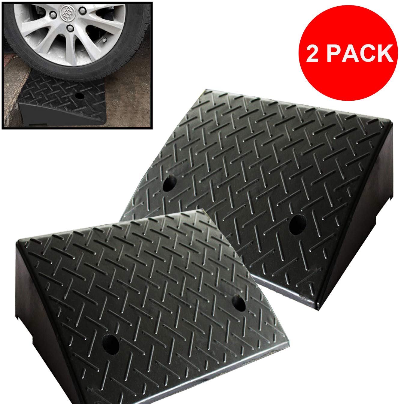 Reliancer 2 Rubber Curb Ramps Heavy Duty 44000 lbs Threshold Ramp Professional Grade Loading Ramps Car Slope Ramp Motorcycle Ramp for Loading Dock Driveway Vehicles SUV Truck Forklifts Wheelchair Bike