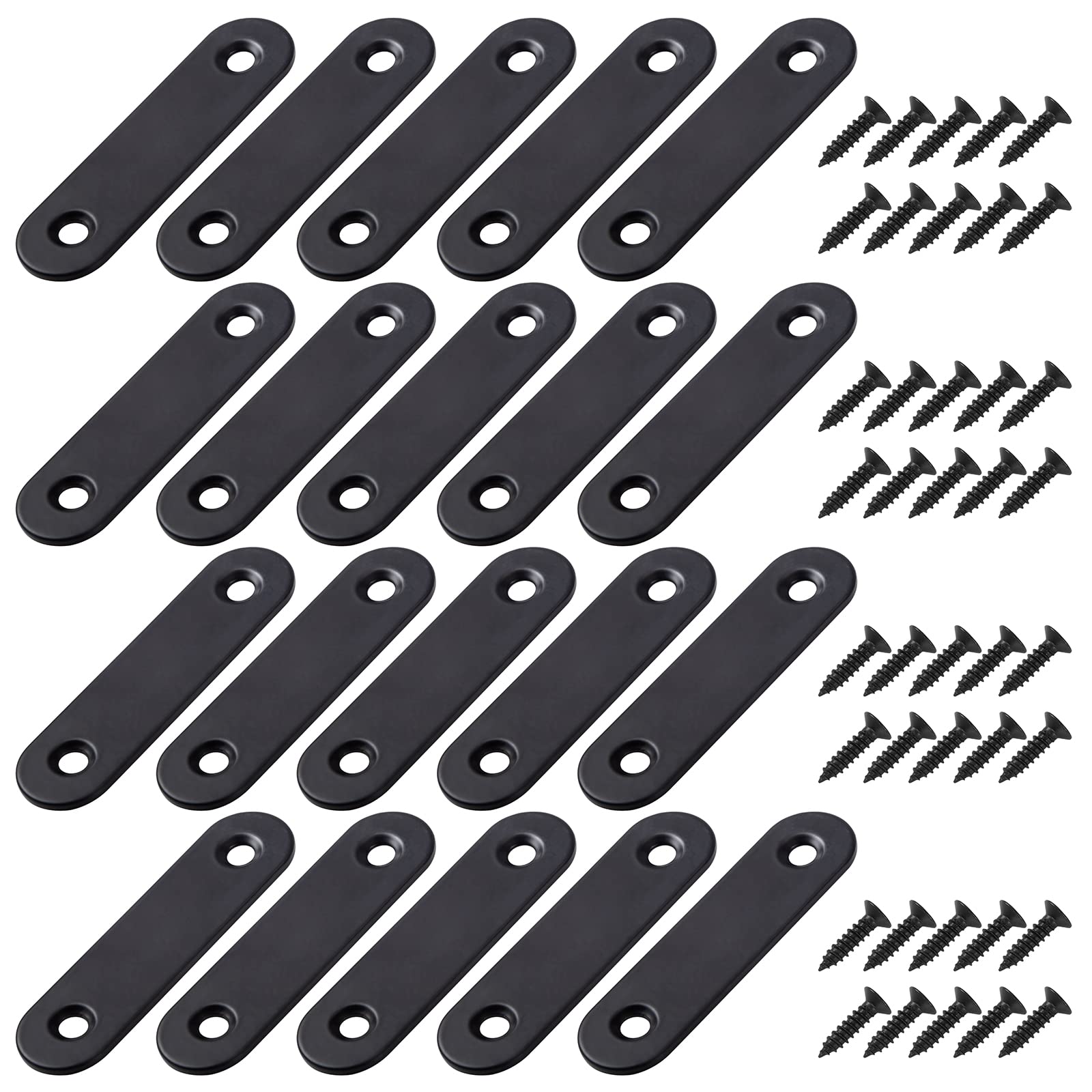 Corner Brackets Flat Straight Corner Brace Stainless Steel Plates Brackets with Fixing Screws for Furniture Desk Table Shelf Repair Black 60*16mm 20 Pack