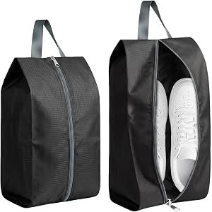 FMLIUY 2 Pack Breathable Nylon Mesh Shoe Bags for Travel 2 Sizes Black | 13.4''x6.7''x4.7''+ 15.4''x7.5''x5.9'' , Lightweight