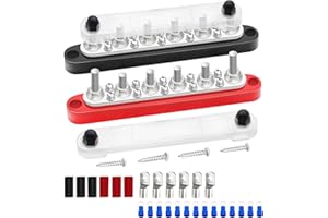 maierke 250A Bus Bar 12V Marine 1/4" Power Distribution Block Automotive Busbar Terminal Block,Battery Buss Bar (Pair, Red & Black) 6 x 1/4"+10 x #8 Screws Terminals