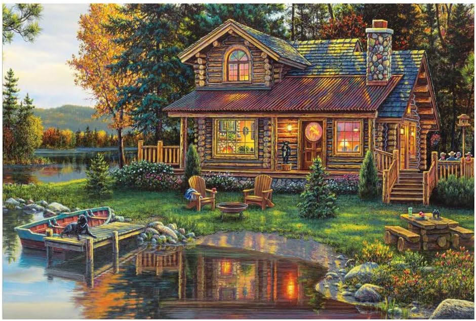 HZW Art Oil Painting Jigsaw Puzzles Wooden 520/1000/1500/2000 Pieces Educational Toys Chalet Garden Landscape Puzzle for Adults Kids Birthday Gifts,1000 pc